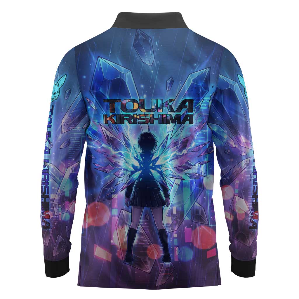 Touka Kirishima Tokyo Ghoul Long Sleeve Polo Shirt Cyberpunk Neon Style with Crystal Wings Effect
