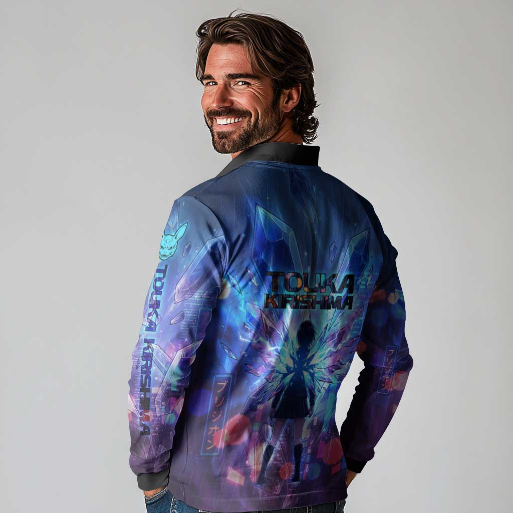 Touka Kirishima Tokyo Ghoul Long Sleeve Polo Shirt Cyberpunk Neon Style with Crystal Wings Effect