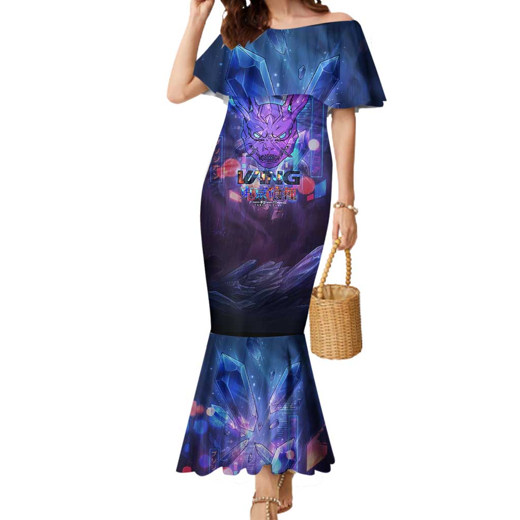 Touka Kirishima Tokyo Ghoul Mermaid Dress Cyberpunk Neon Style with Crystal Wings Effect