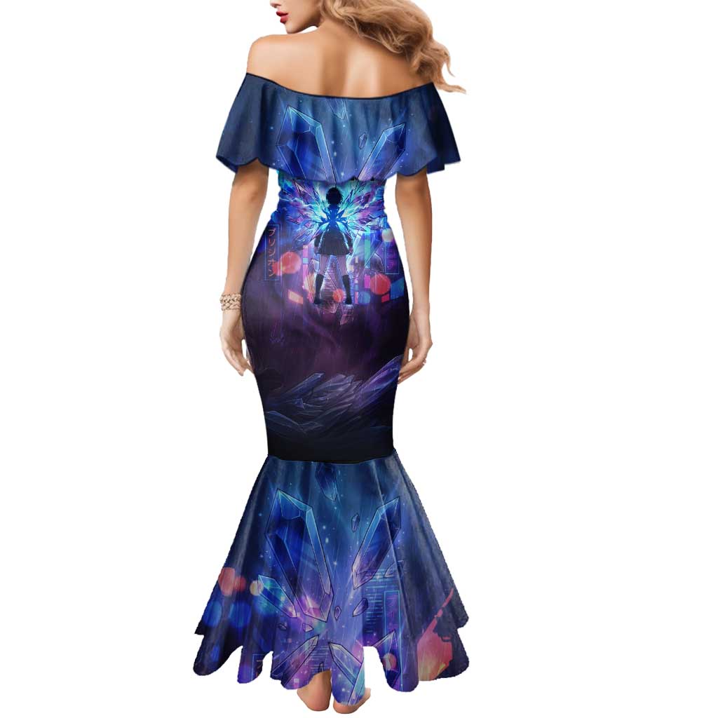 Touka Kirishima Tokyo Ghoul Mermaid Dress Cyberpunk Neon Style with Crystal Wings Effect