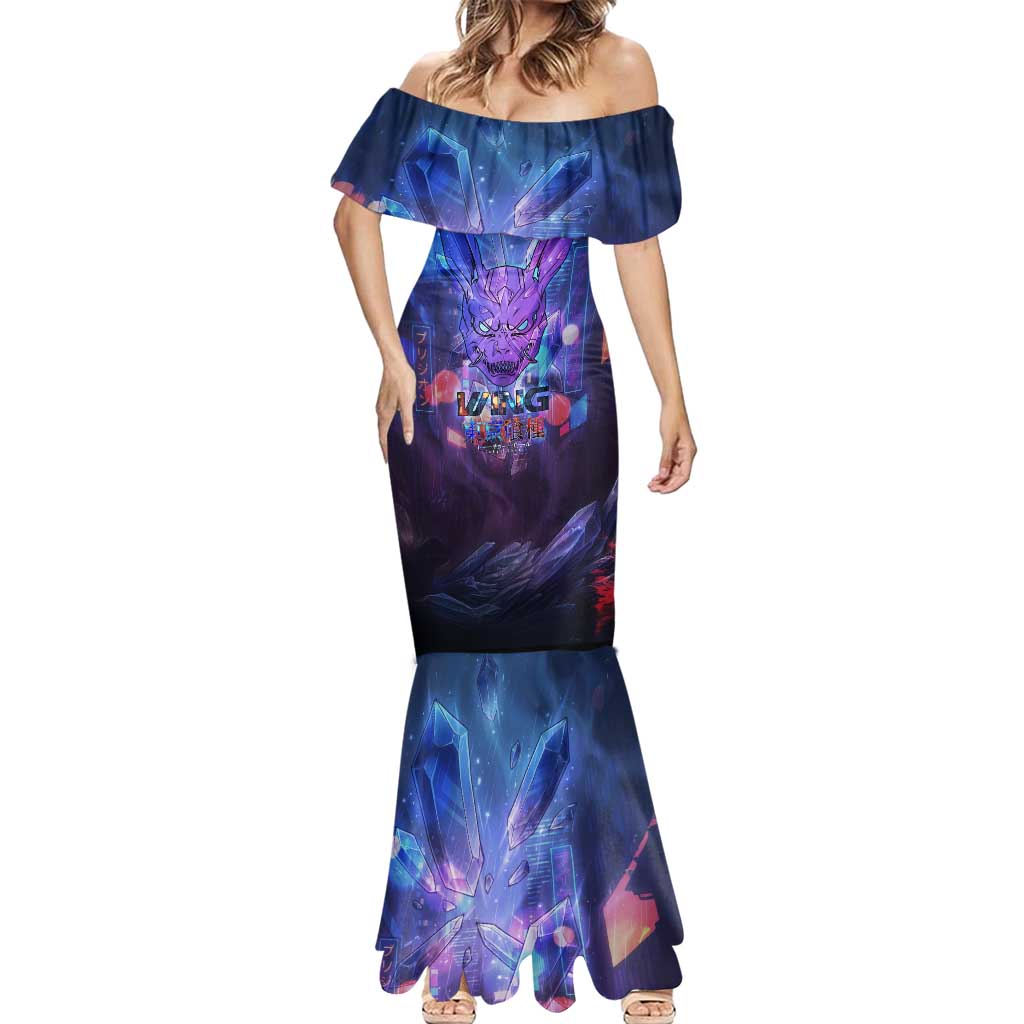 Touka Kirishima Tokyo Ghoul Mermaid Dress Cyberpunk Neon Style with Crystal Wings Effect