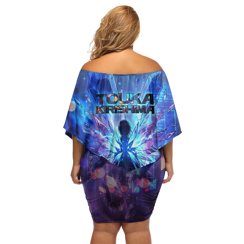 Touka Kirishima Tokyo Ghoul Off Shoulder Short Dress Cyberpunk Neon Style with Crystal Wings Effect