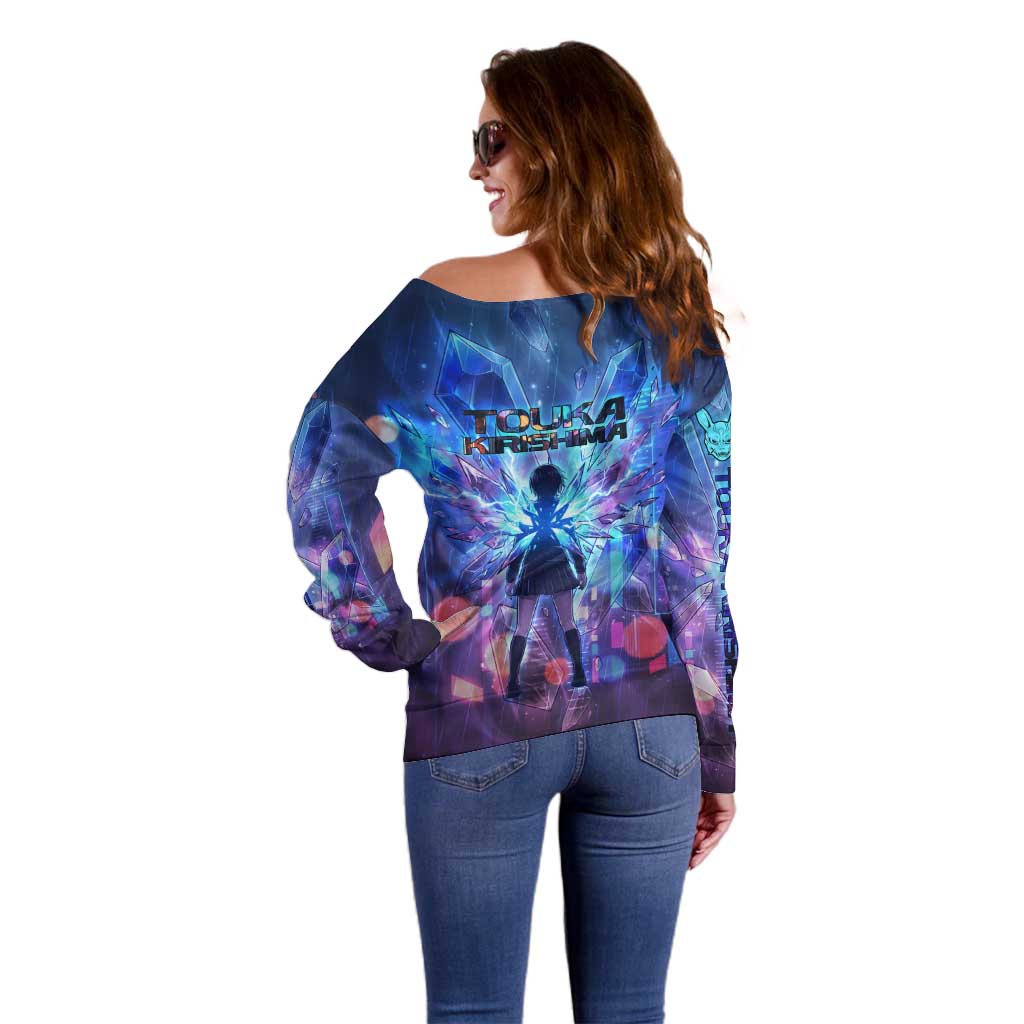 Touka Kirishima Tokyo Ghoul Off Shoulder Sweater Cyberpunk Neon Style with Crystal Wings Effect