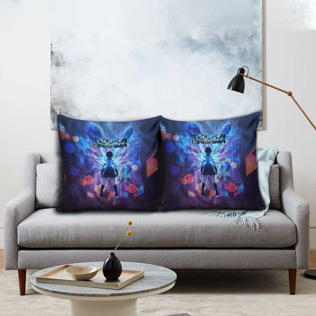Touka Kirishima Tokyo Ghoul Pillow Cover Cyberpunk Neon Style with Crystal Wings Effect