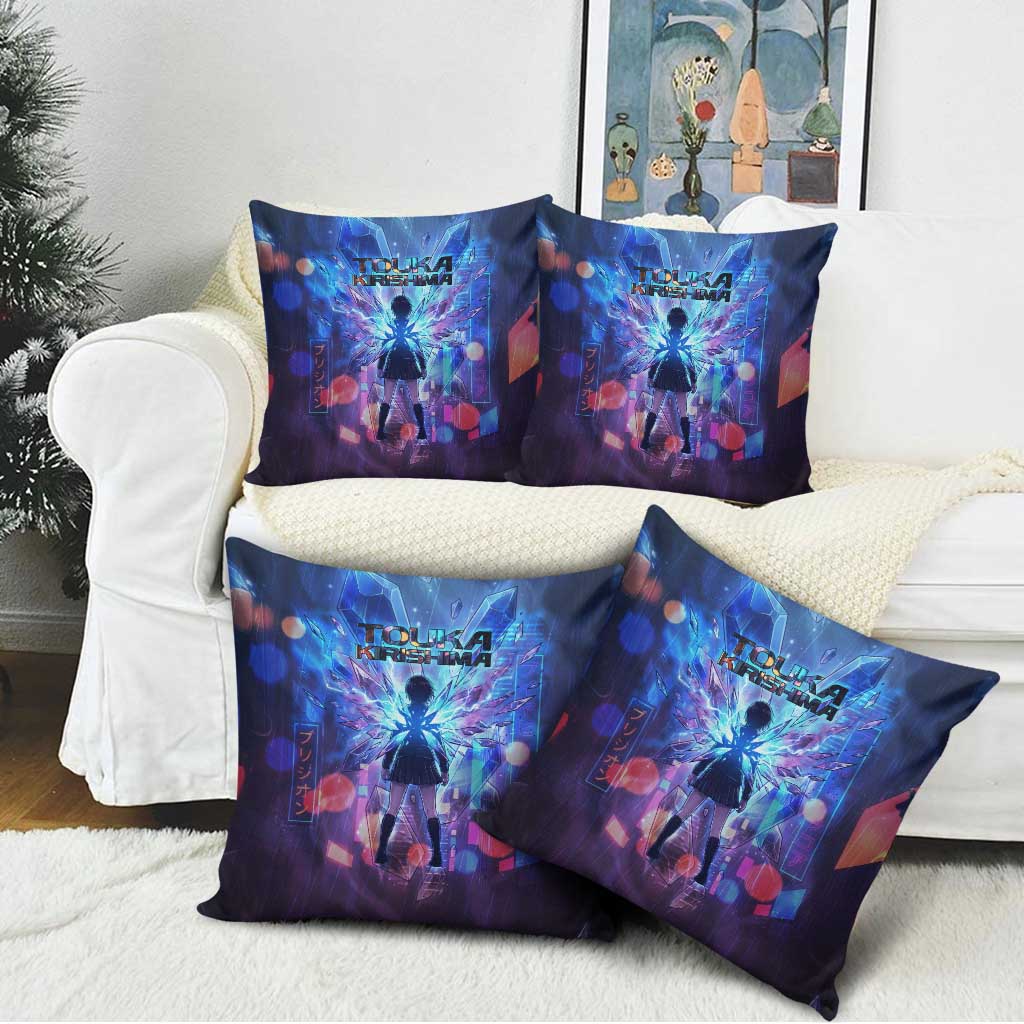 Touka Kirishima Tokyo Ghoul Pillow Cover Cyberpunk Neon Style with Crystal Wings Effect