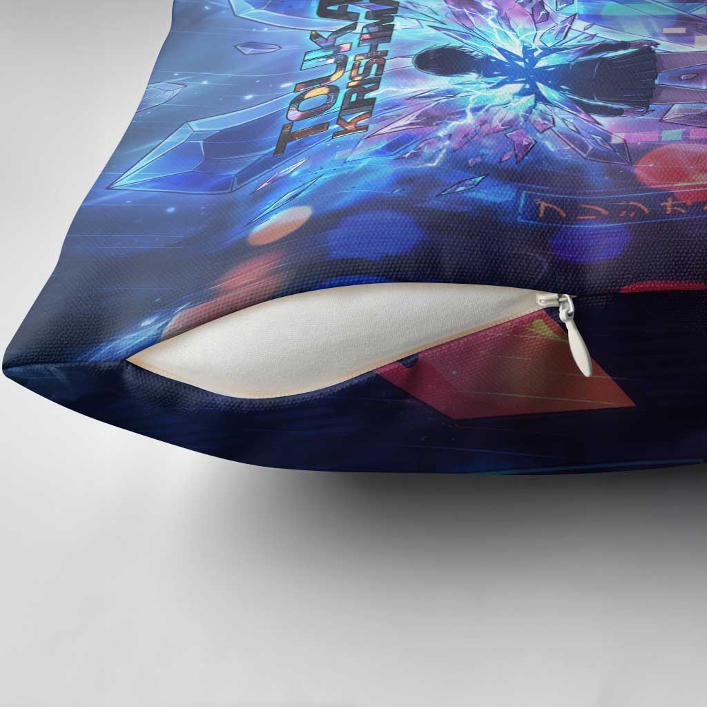 Touka Kirishima Tokyo Ghoul Pillow Cover Cyberpunk Neon Style with Crystal Wings Effect