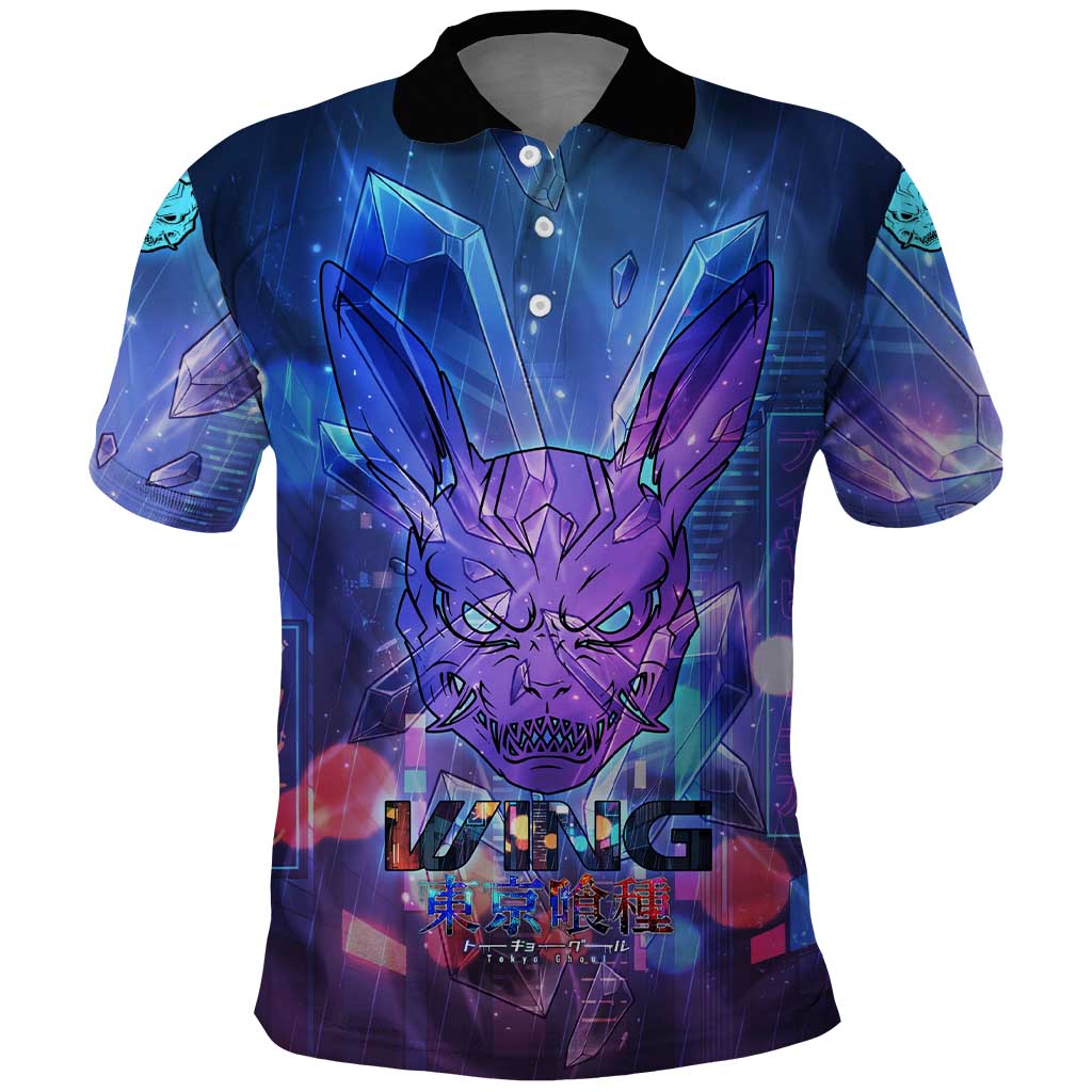 Touka Kirishima Tokyo Ghoul Polo Shirt Cyberpunk Neon Style with Crystal Wings Effect