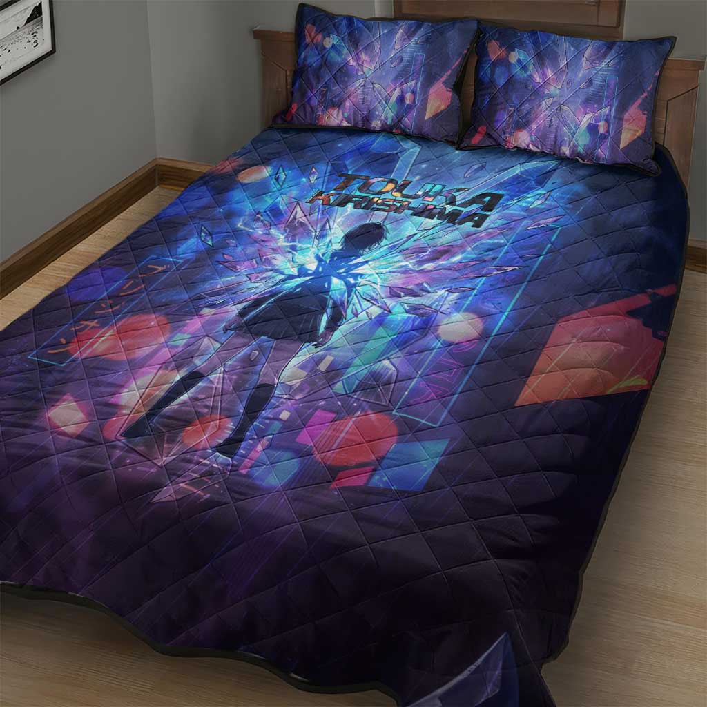 Touka Kirishima Tokyo Ghoul Quilt Bed Set Cyberpunk Neon Style with Crystal Wings Effect