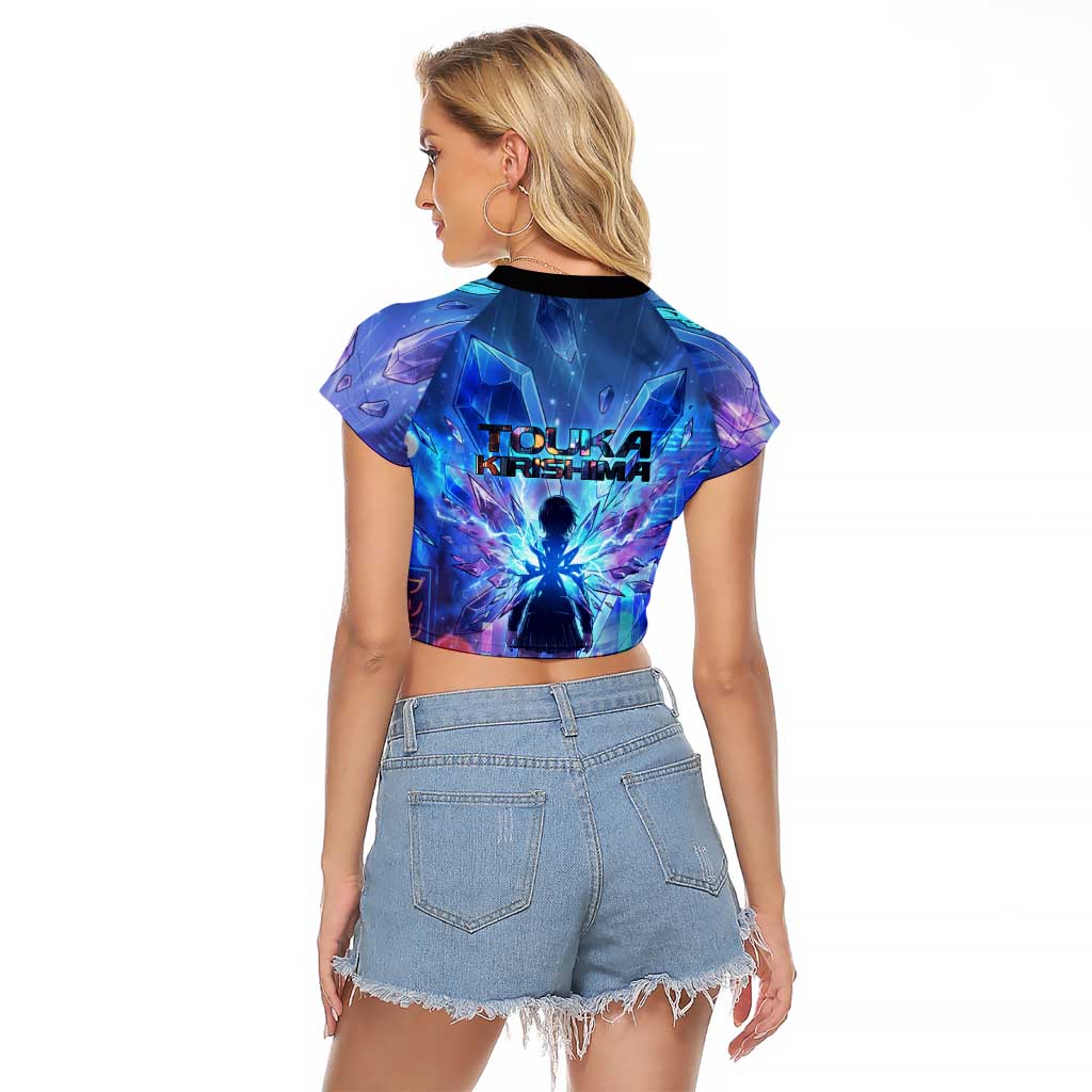 Touka Kirishima Tokyo Ghoul Raglan Cropped T Shirt Cyberpunk Neon Style with Crystal Wings Effect
