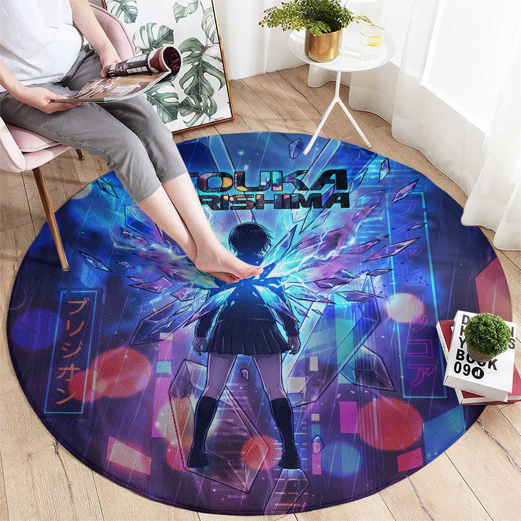 Touka Kirishima Tokyo Ghoul Round Carpet Cyberpunk Neon Style with Crystal Wings Effect