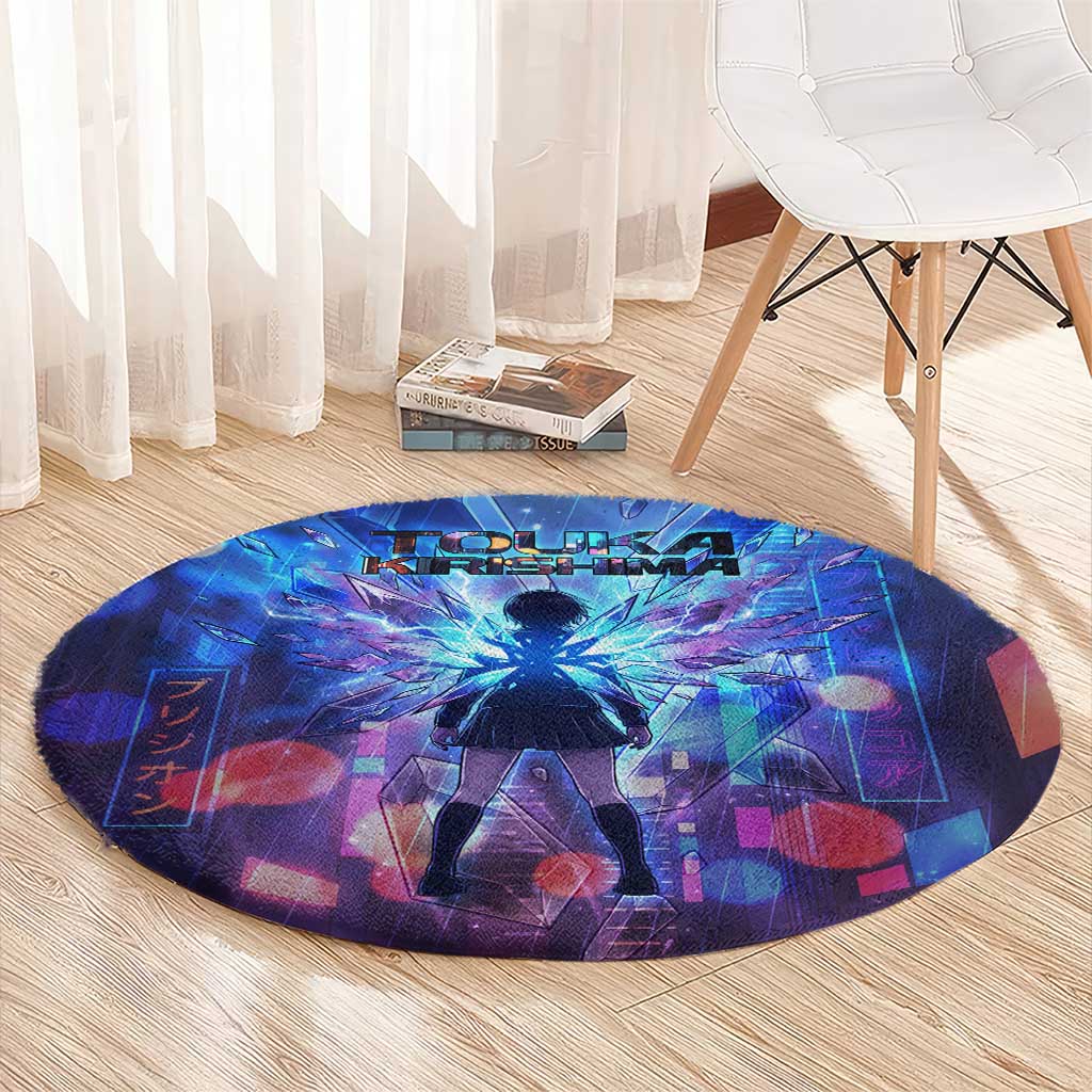 Touka Kirishima Tokyo Ghoul Round Carpet Cyberpunk Neon Style with Crystal Wings Effect