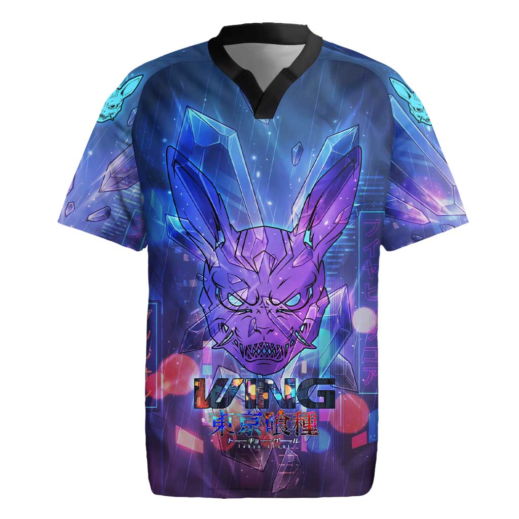 Touka Kirishima Tokyo Ghoul Rugby Jersey Cyberpunk Neon Style with Crystal Wings Effect