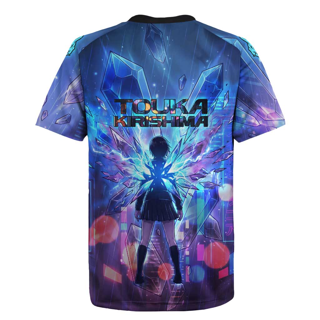 Touka Kirishima Tokyo Ghoul Rugby Jersey Cyberpunk Neon Style with Crystal Wings Effect