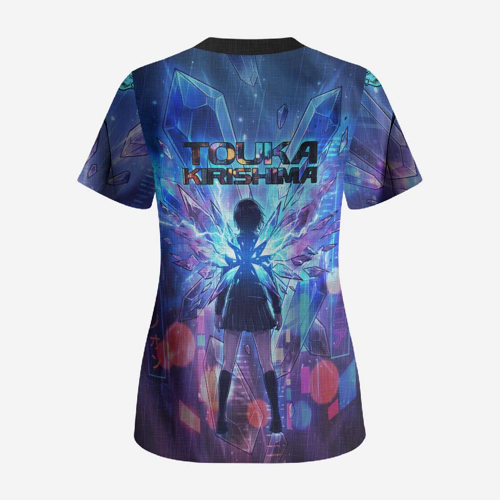 Touka Kirishima Tokyo Ghoul Scrub Top Cyberpunk Neon Style with Crystal Wings Effect