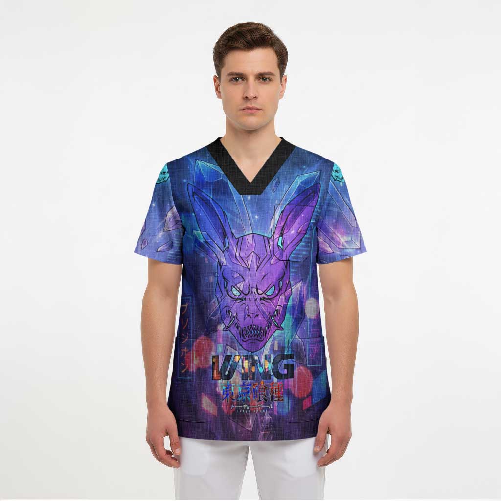 Touka Kirishima Tokyo Ghoul Scrub Top Cyberpunk Neon Style with Crystal Wings Effect