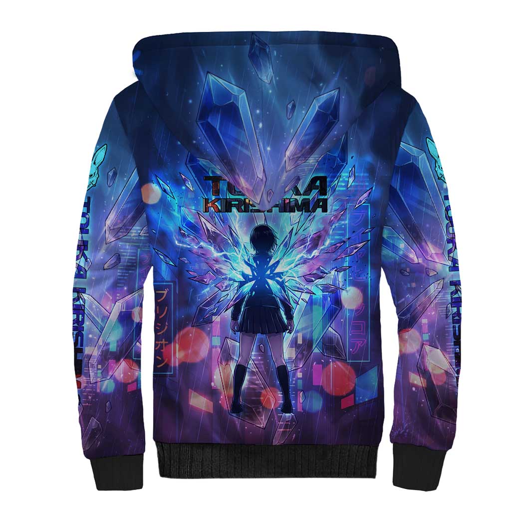 Touka Kirishima Tokyo Ghoul Sherpa Hoodie Cyberpunk Neon Style with Crystal Wings Effect