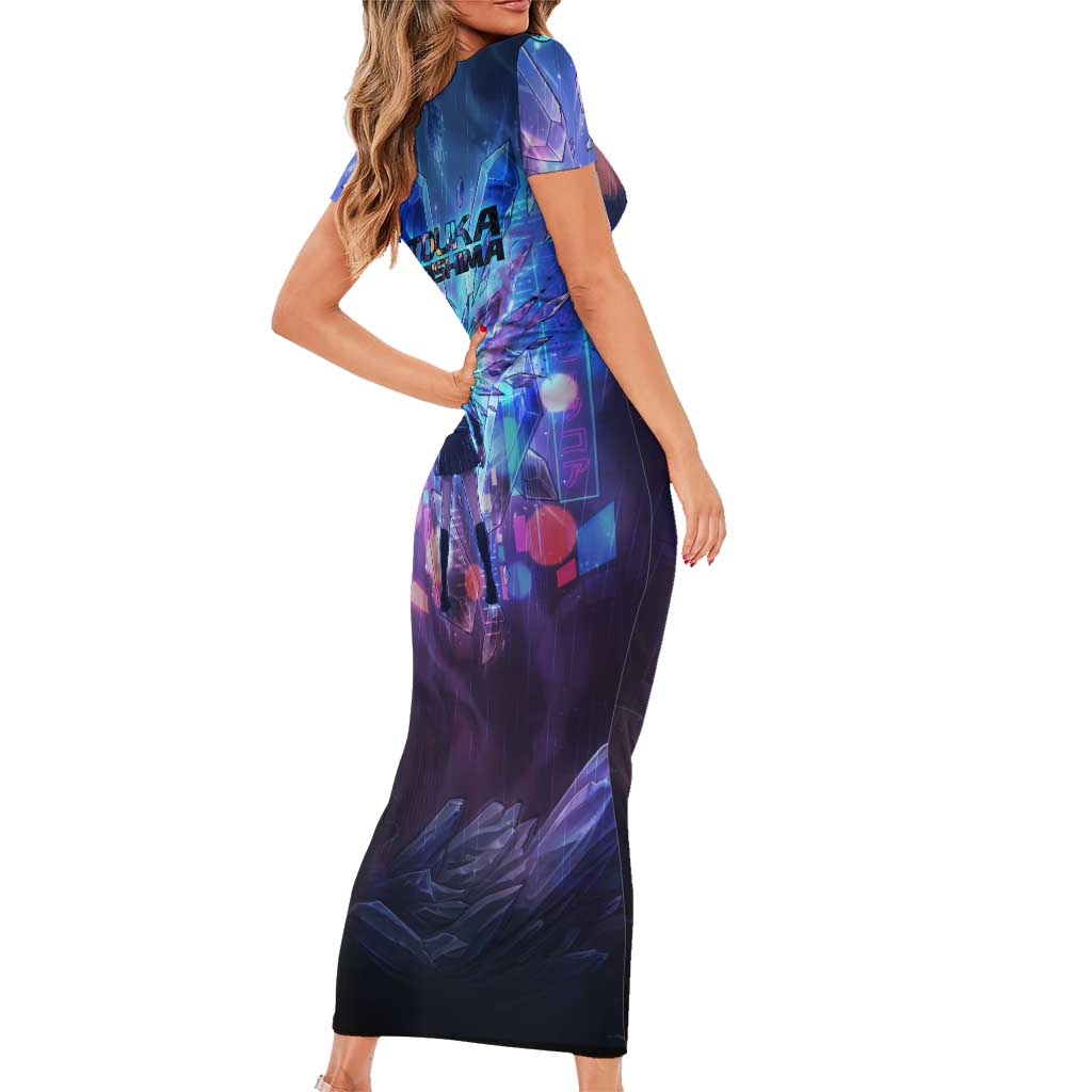 Touka Kirishima Tokyo Ghoul Short Sleeve Bodycon Dress Cyberpunk Neon Style with Crystal Wings Effect