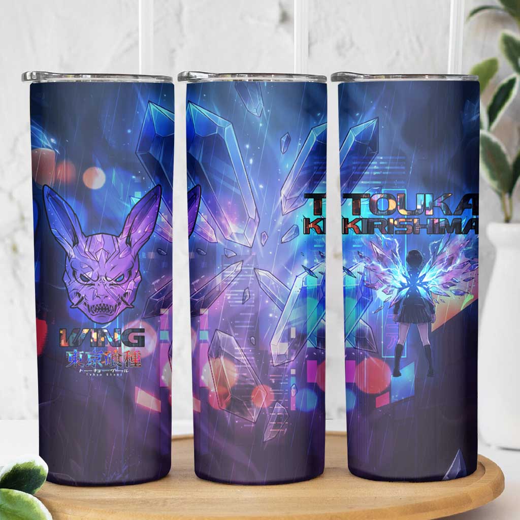 Touka Kirishima Tokyo Ghoul Skinny Tumbler Cyberpunk Neon Style with Crystal Wings Effect