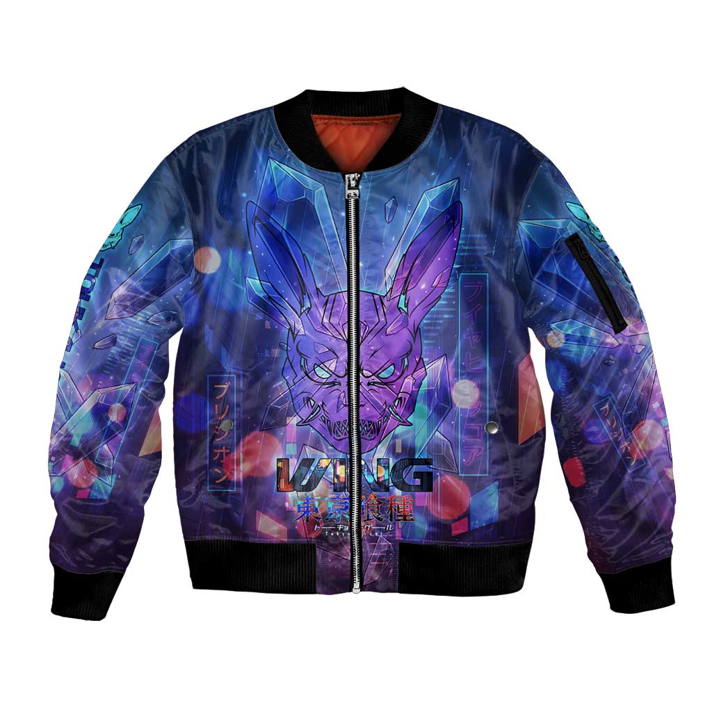 Touka Kirishima Tokyo Ghoul Sleeve Zip Bomber Jacket Cyberpunk Neon Style with Crystal Wings Effect