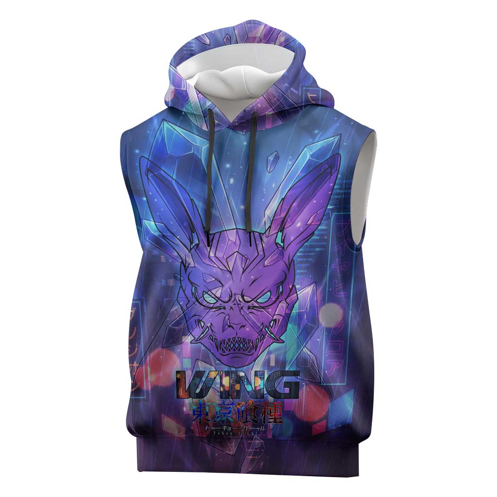 Touka Kirishima Tokyo Ghoul Sleeveless Hoodie Cyberpunk Neon Style with Crystal Wings Effect