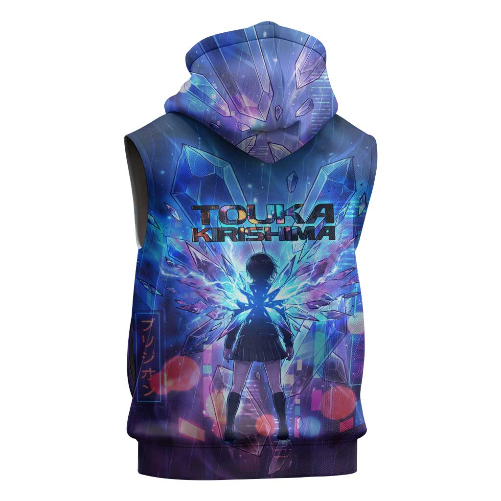 Touka Kirishima Tokyo Ghoul Sleeveless Hoodie Cyberpunk Neon Style with Crystal Wings Effect