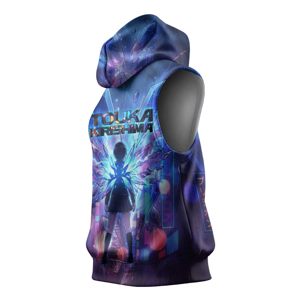 Touka Kirishima Tokyo Ghoul Sleeveless Hoodie Cyberpunk Neon Style with Crystal Wings Effect