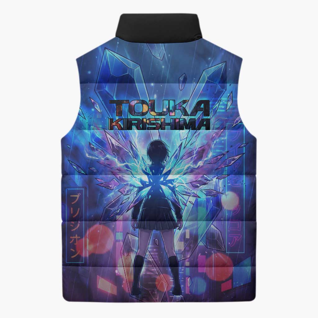 Touka Kirishima Tokyo Ghoul Sleeveless Puffer Jacket Cyberpunk Neon Style with Crystal Wings Effect