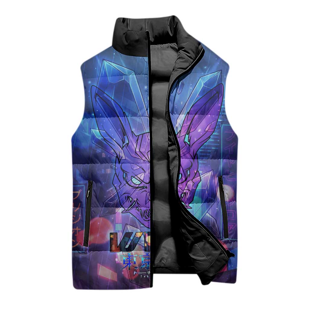 Touka Kirishima Tokyo Ghoul Sleeveless Puffer Jacket Cyberpunk Neon Style with Crystal Wings Effect