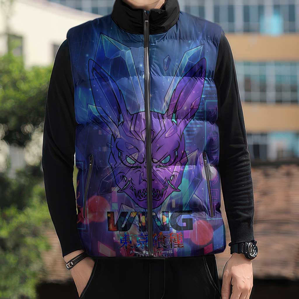 Touka Kirishima Tokyo Ghoul Sleeveless Puffer Jacket Cyberpunk Neon Style with Crystal Wings Effect