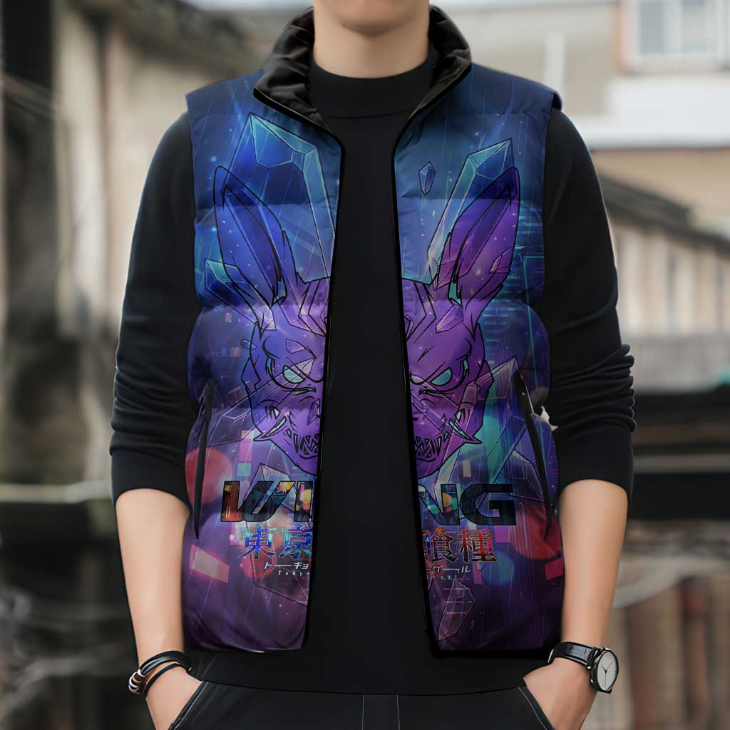 Touka Kirishima Tokyo Ghoul Sleeveless Puffer Jacket Cyberpunk Neon Style with Crystal Wings Effect
