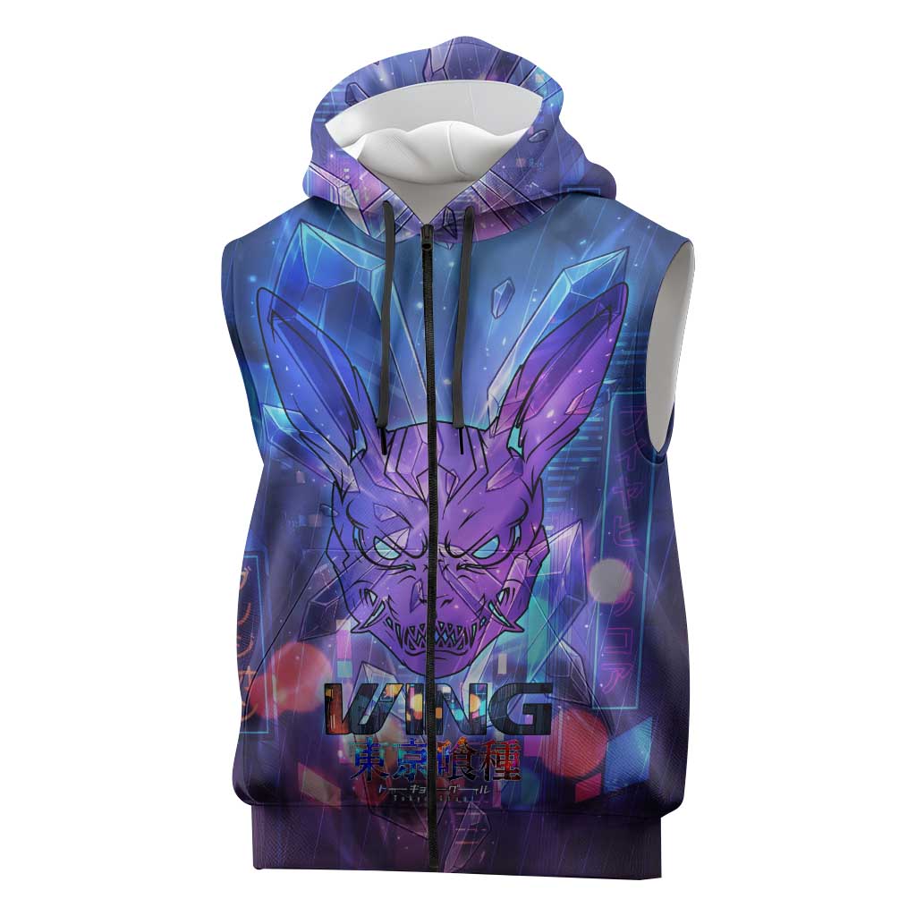 Touka Kirishima Tokyo Ghoul Sleeveless Zip Hoodie Cyberpunk Neon Style with Crystal Wings Effect