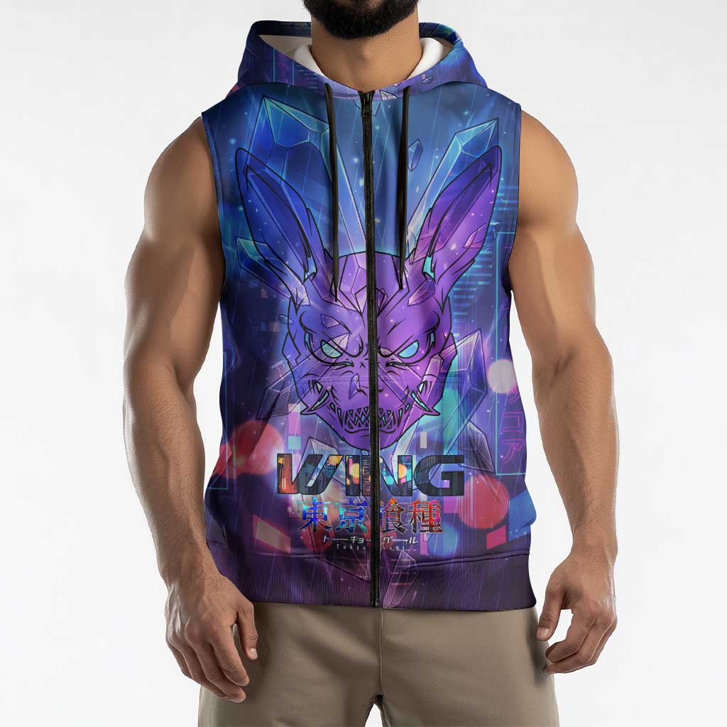 Touka Kirishima Tokyo Ghoul Sleeveless Zip Hoodie Cyberpunk Neon Style with Crystal Wings Effect
