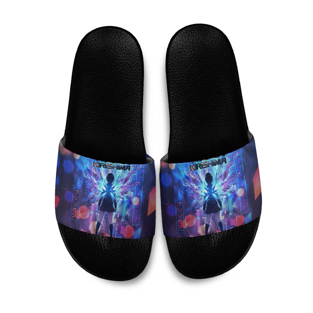 Touka Kirishima Tokyo Ghoul Slide Sandals Cyberpunk Neon Style with Crystal Wings Effect