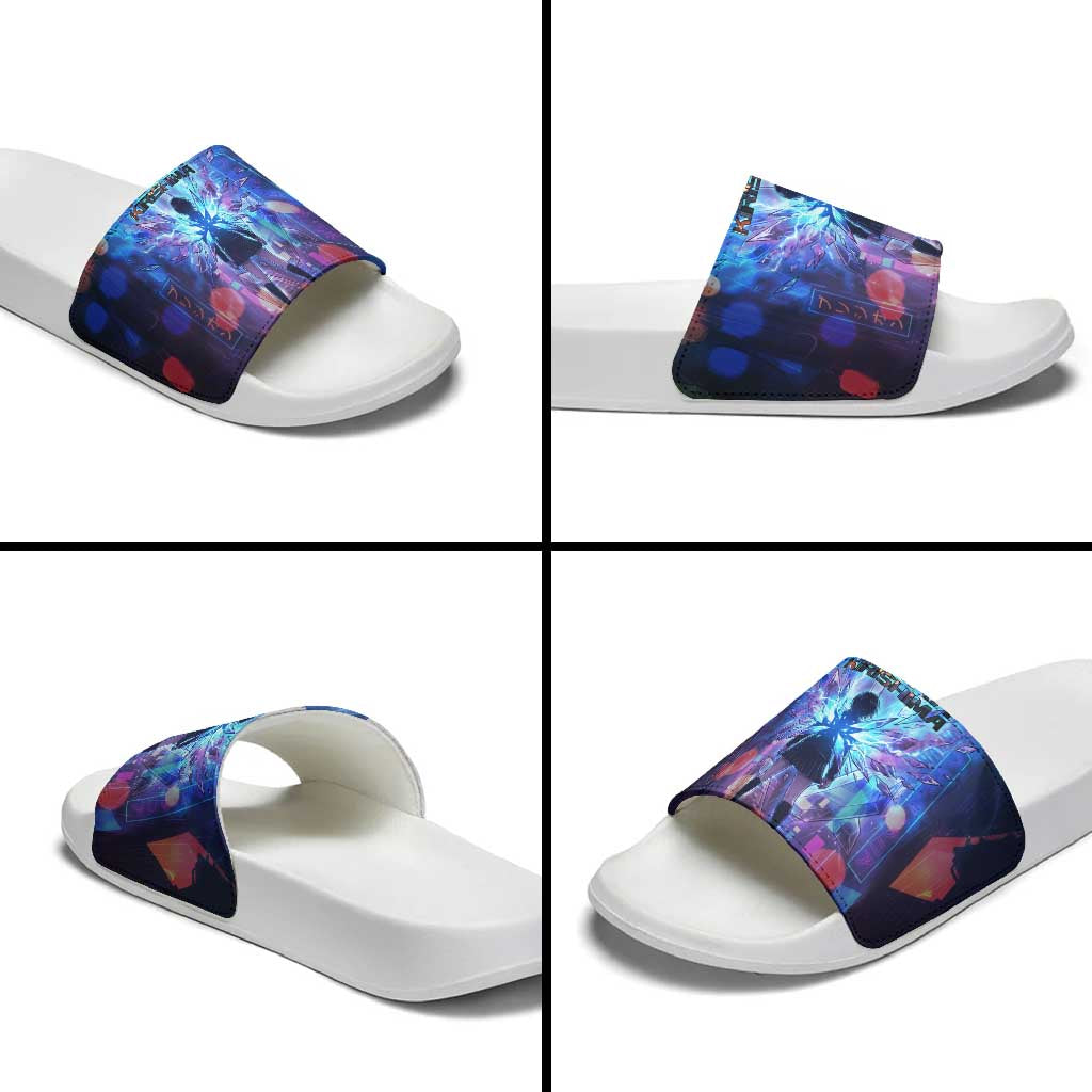 Touka Kirishima Tokyo Ghoul Slide Sandals Cyberpunk Neon Style with Crystal Wings Effect