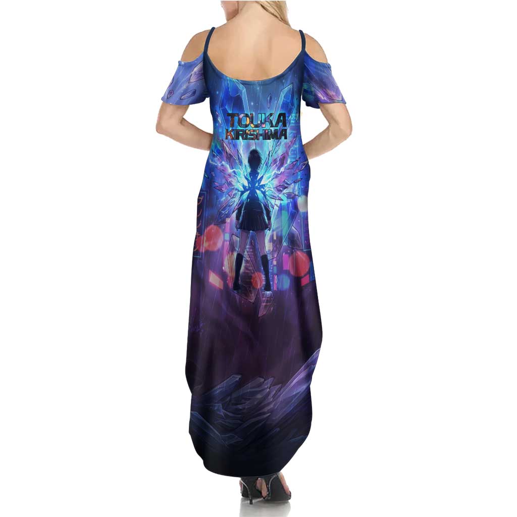 Touka Kirishima Tokyo Ghoul Summer Maxi Dress Cyberpunk Neon Style with Crystal Wings Effect
