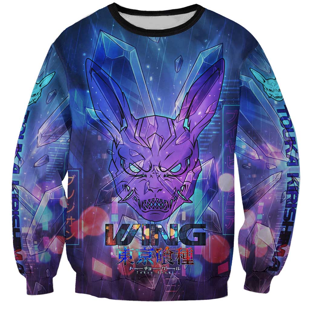 Touka Kirishima Tokyo Ghoul Sweatshirt Cyberpunk Neon Style with Crystal Wings Effect