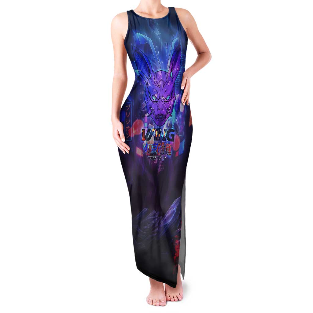 Touka Kirishima Tokyo Ghoul Tank Maxi Dress Cyberpunk Neon Style with Crystal Wings Effect