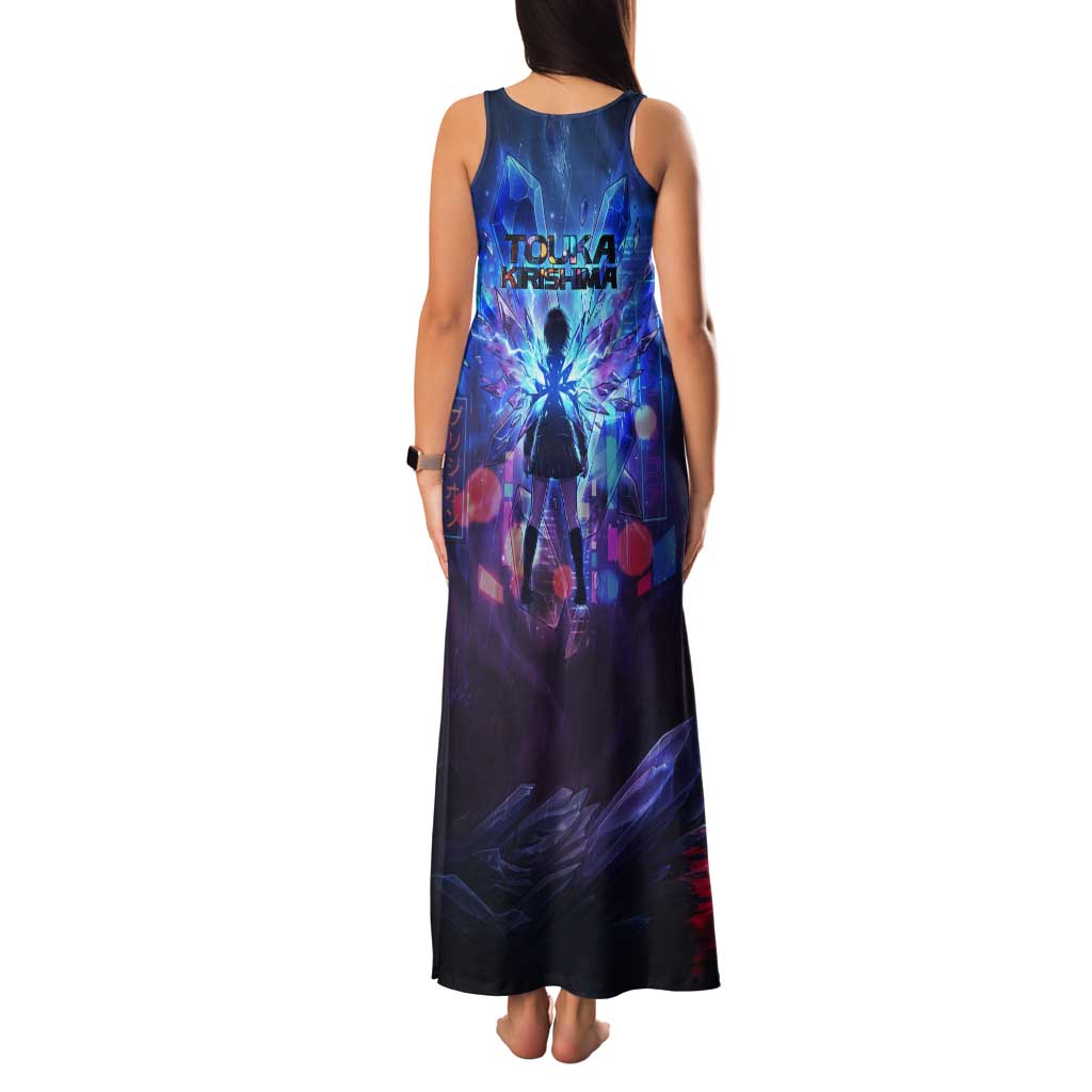 Touka Kirishima Tokyo Ghoul Tank Maxi Dress Cyberpunk Neon Style with Crystal Wings Effect