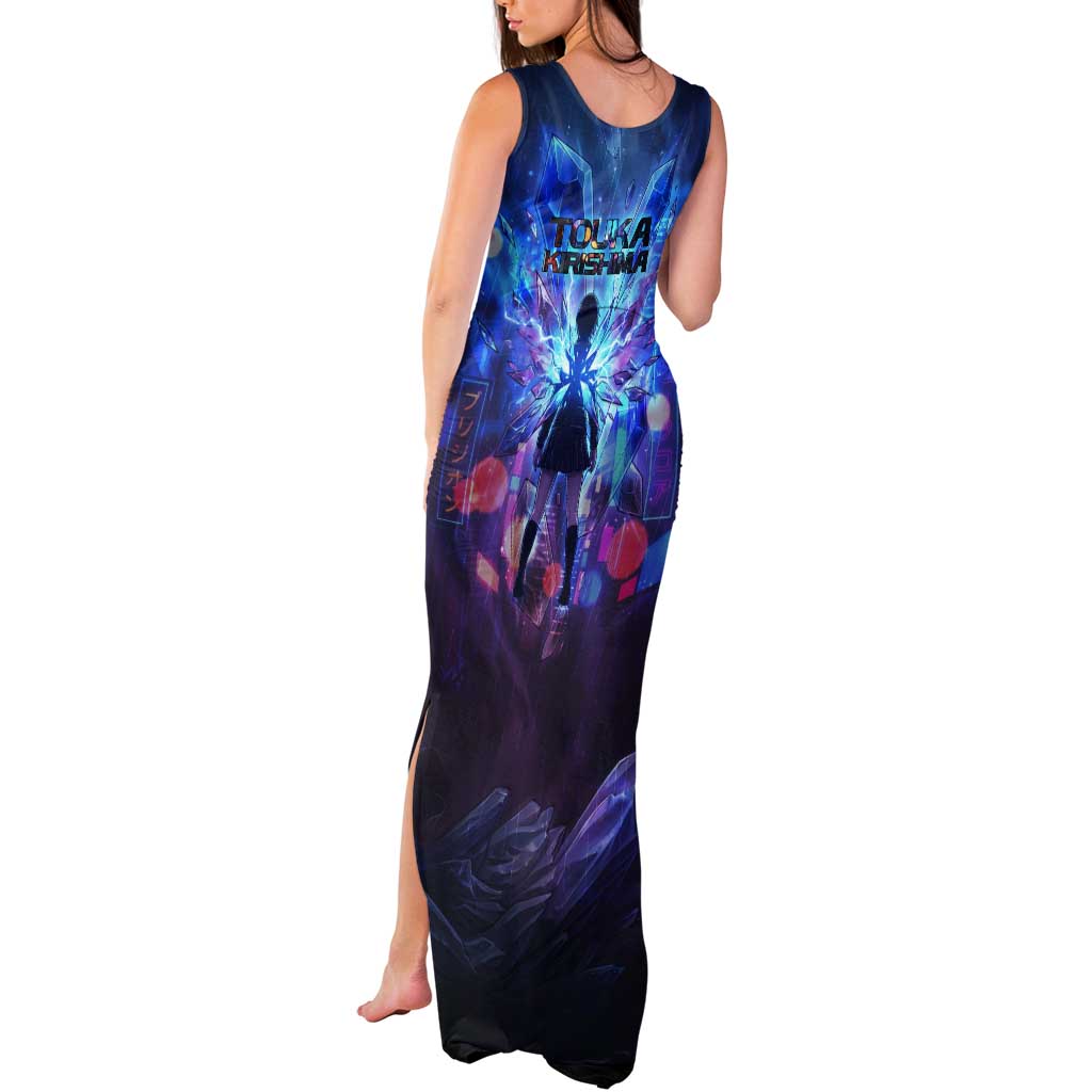 Touka Kirishima Tokyo Ghoul Tank Maxi Dress Cyberpunk Neon Style with Crystal Wings Effect