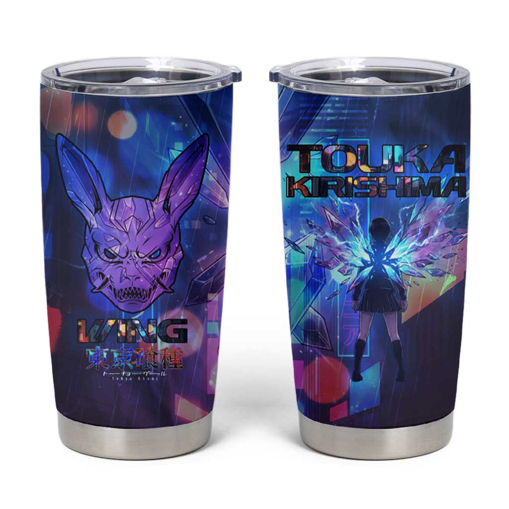 Touka Kirishima Tokyo Ghoul Tumbler Cup Cyberpunk Neon Style with Crystal Wings Effect