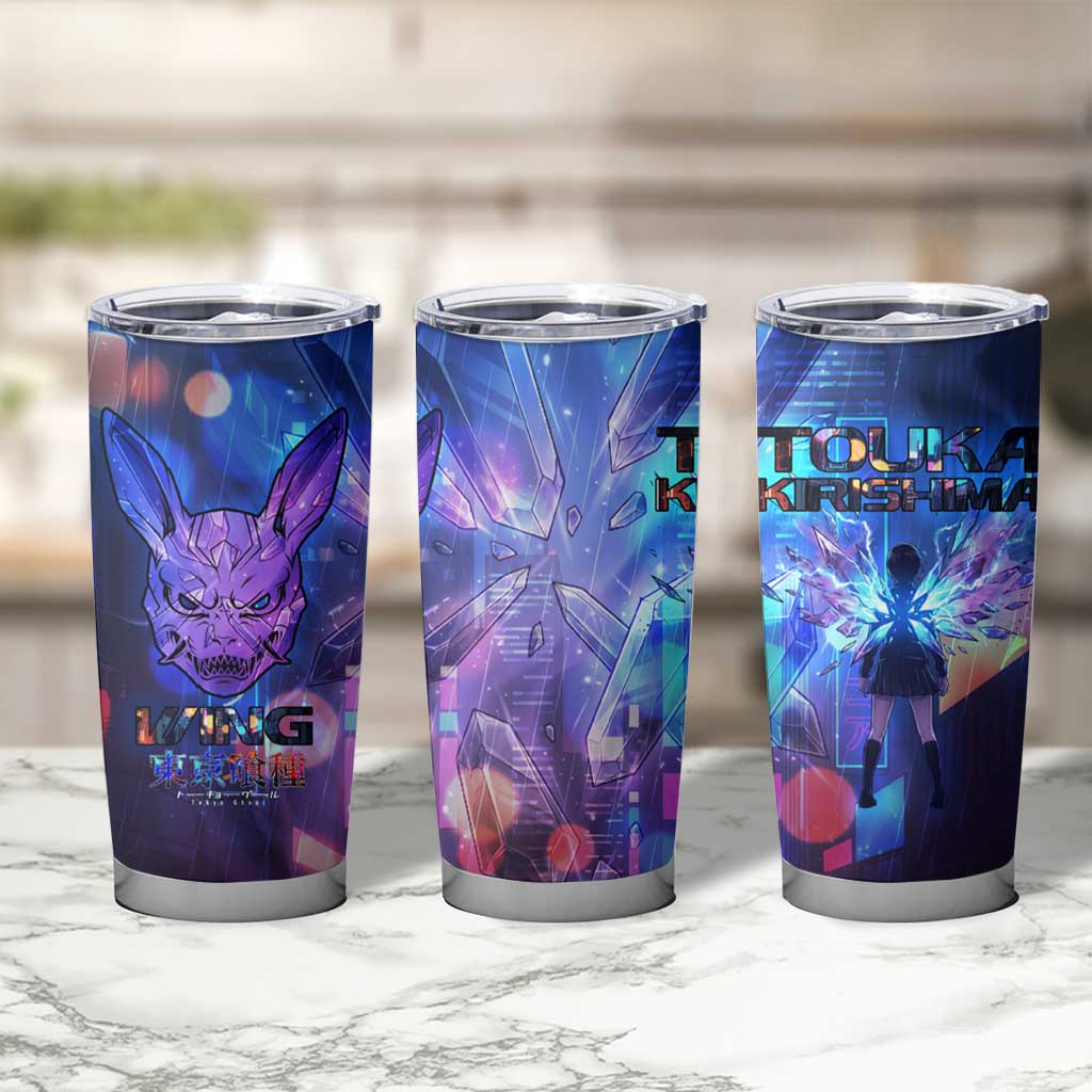 Touka Kirishima Tokyo Ghoul Tumbler Cup Cyberpunk Neon Style with Crystal Wings Effect