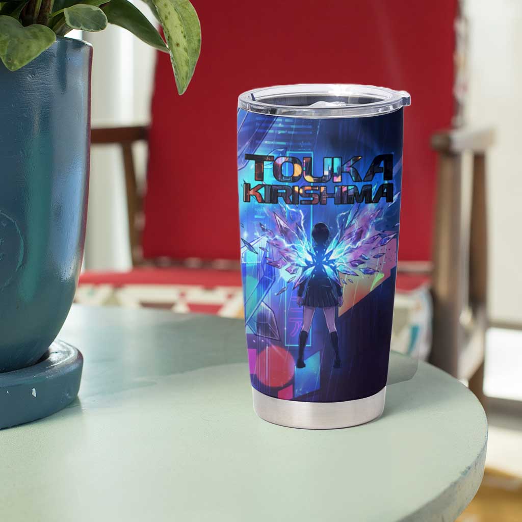 Touka Kirishima Tokyo Ghoul Tumbler Cup Cyberpunk Neon Style with Crystal Wings Effect