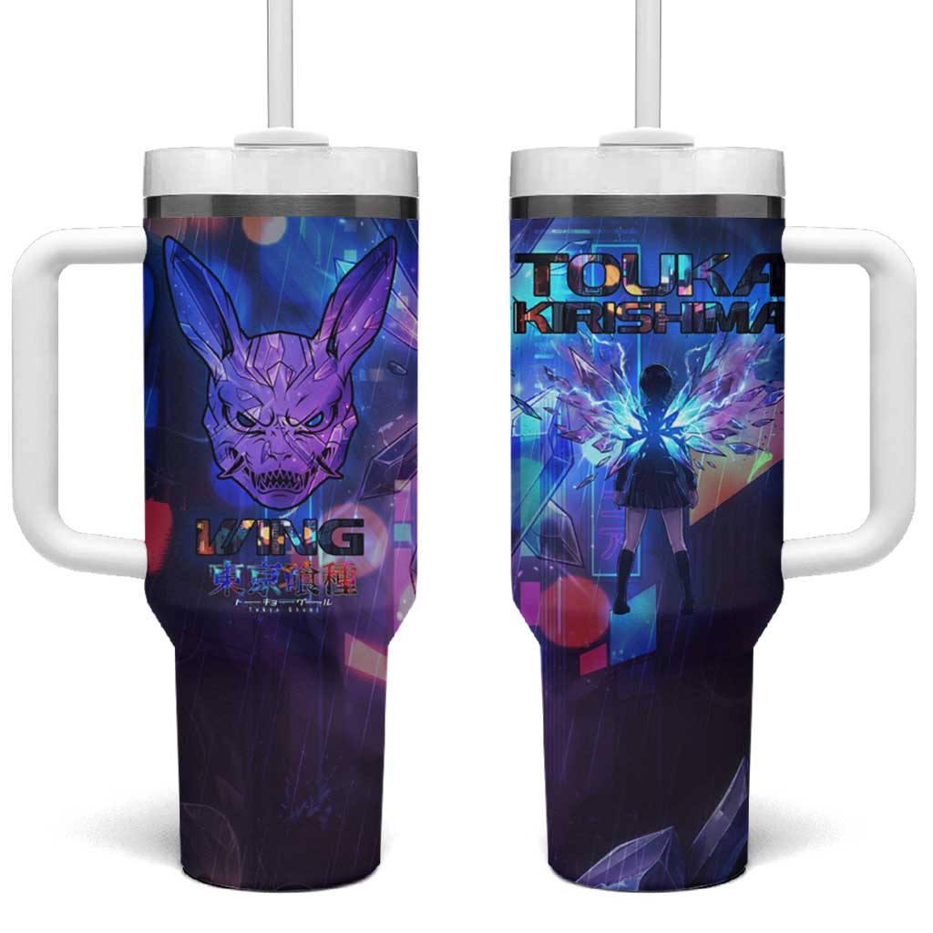 Touka Kirishima Tokyo Ghoul Tumbler With Handle Cyberpunk Neon Style with Crystal Wings Effect
