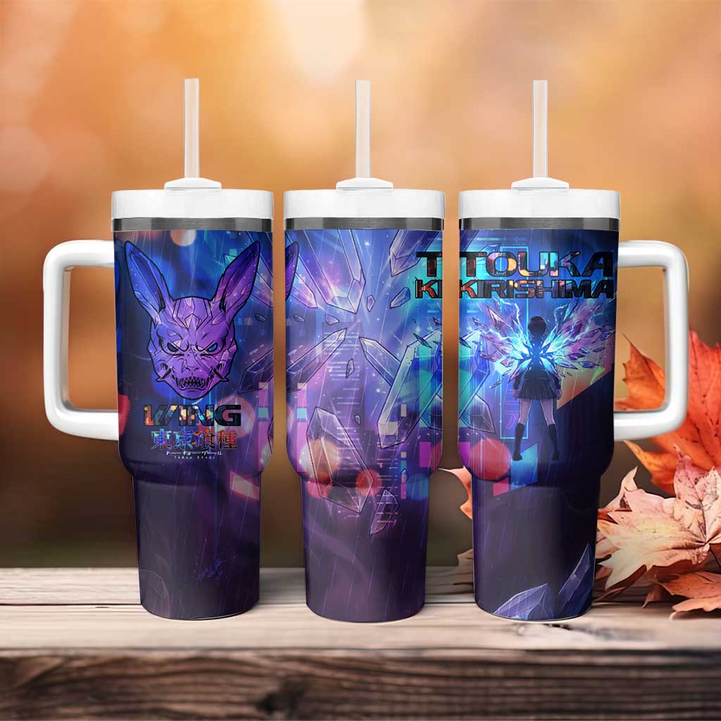 Touka Kirishima Tokyo Ghoul Tumbler With Handle Cyberpunk Neon Style with Crystal Wings Effect
