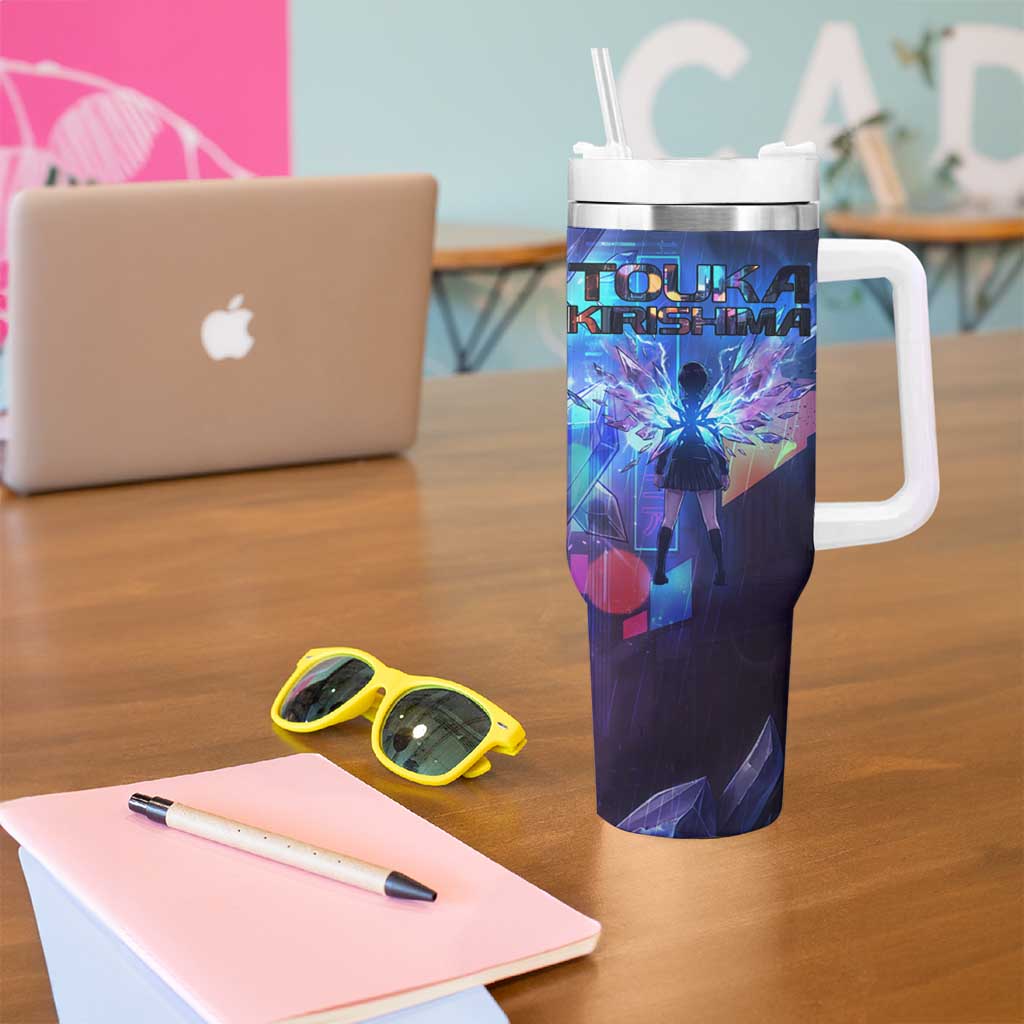 Touka Kirishima Tokyo Ghoul Tumbler With Handle Cyberpunk Neon Style with Crystal Wings Effect