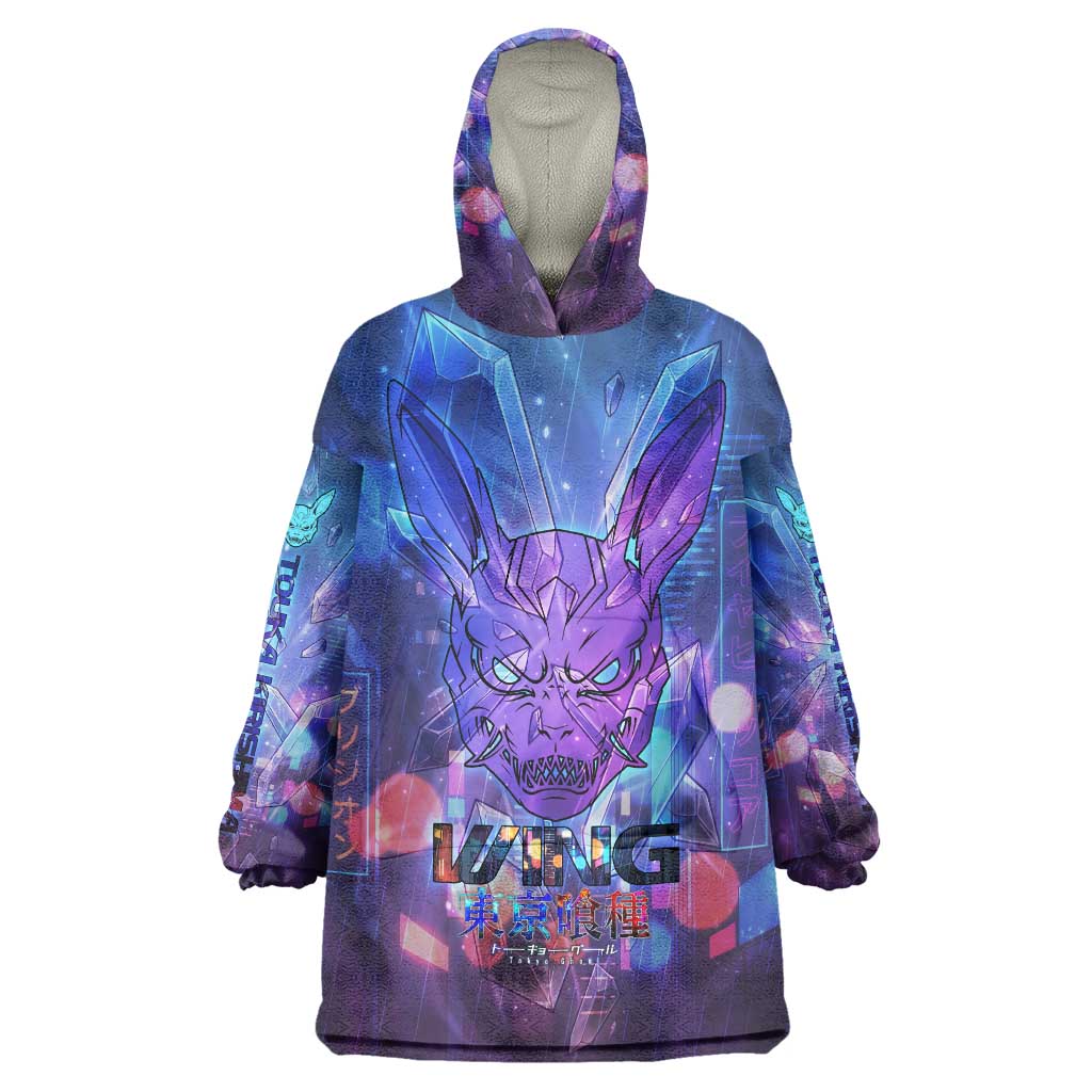 Touka Kirishima Tokyo Ghoul Wearable Blanket Hoodie Cyberpunk Neon Style with Crystal Wings Effect