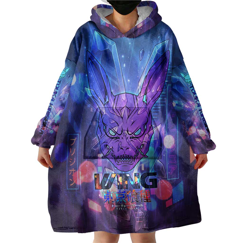 Touka Kirishima Tokyo Ghoul Wearable Blanket Hoodie Cyberpunk Neon Style with Crystal Wings Effect
