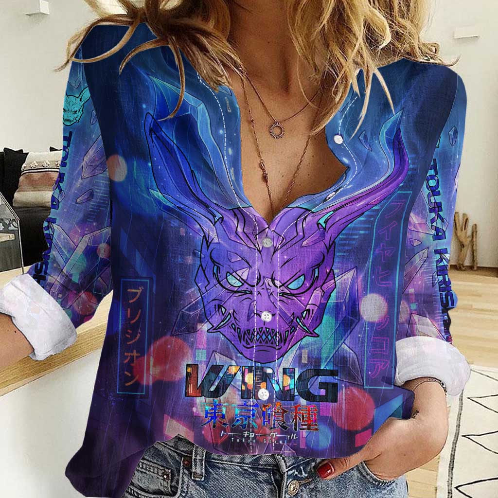 Touka Kirishima Tokyo Ghoul Women Casual Shirt Cyberpunk Neon Style with Crystal Wings Effect