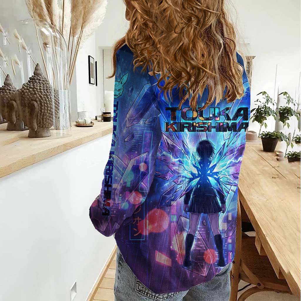Touka Kirishima Tokyo Ghoul Women Casual Shirt Cyberpunk Neon Style with Crystal Wings Effect