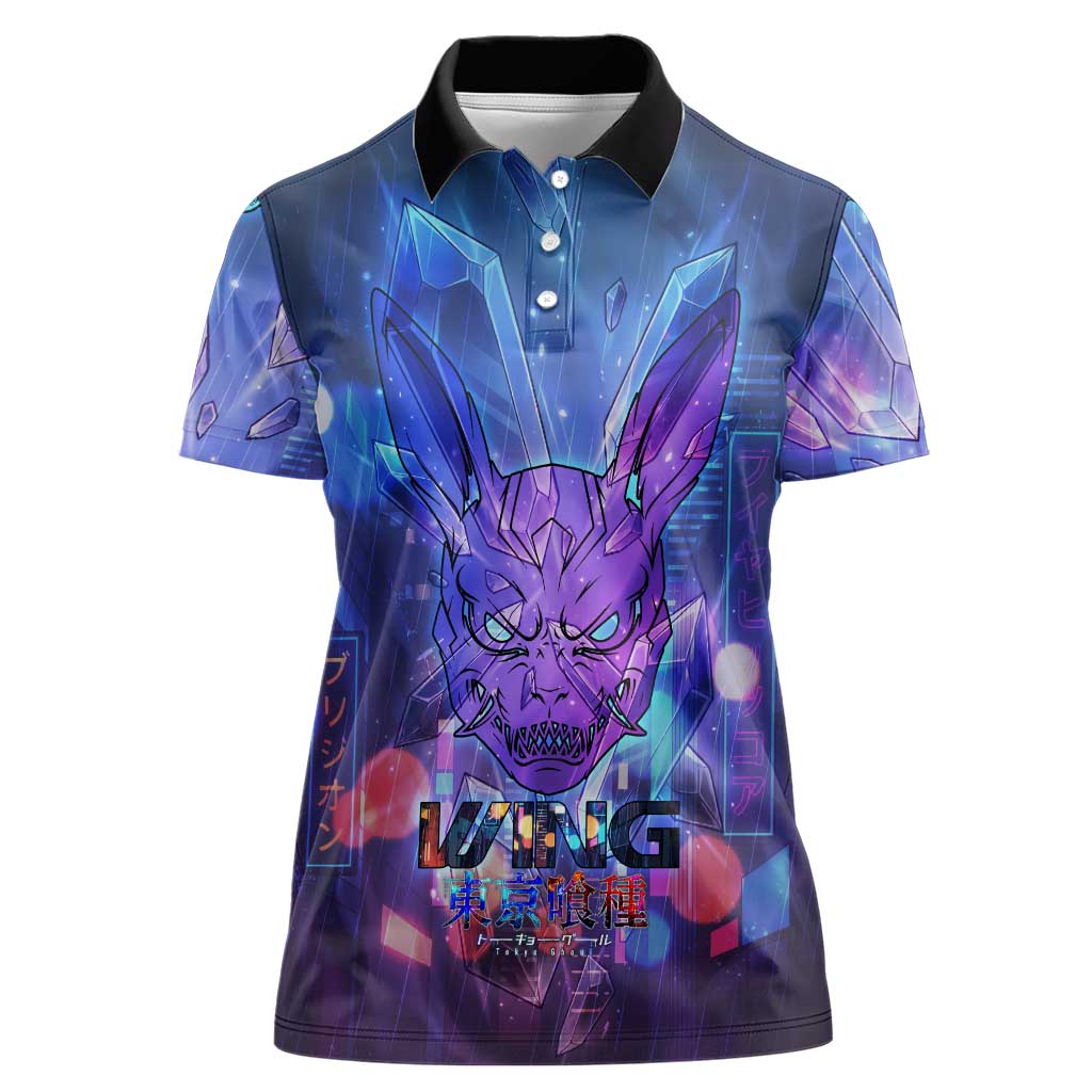 Touka Kirishima Tokyo Ghoul Women Polo Shirt Cyberpunk Neon Style with Crystal Wings Effect